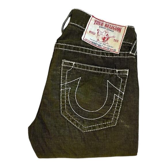 True Religion Bobby Big T Musty Green Corduroy Y2K Jeans - Picture 1 of 7